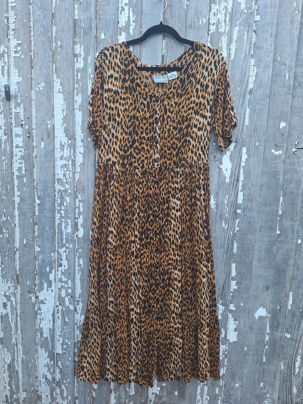 Leopard Print Short Sleeve Midi Dress - Brown
